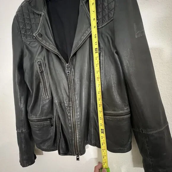 ALLSAINTS Spitalfields Distressed Leather Moto Jacket Size Medium Gray
